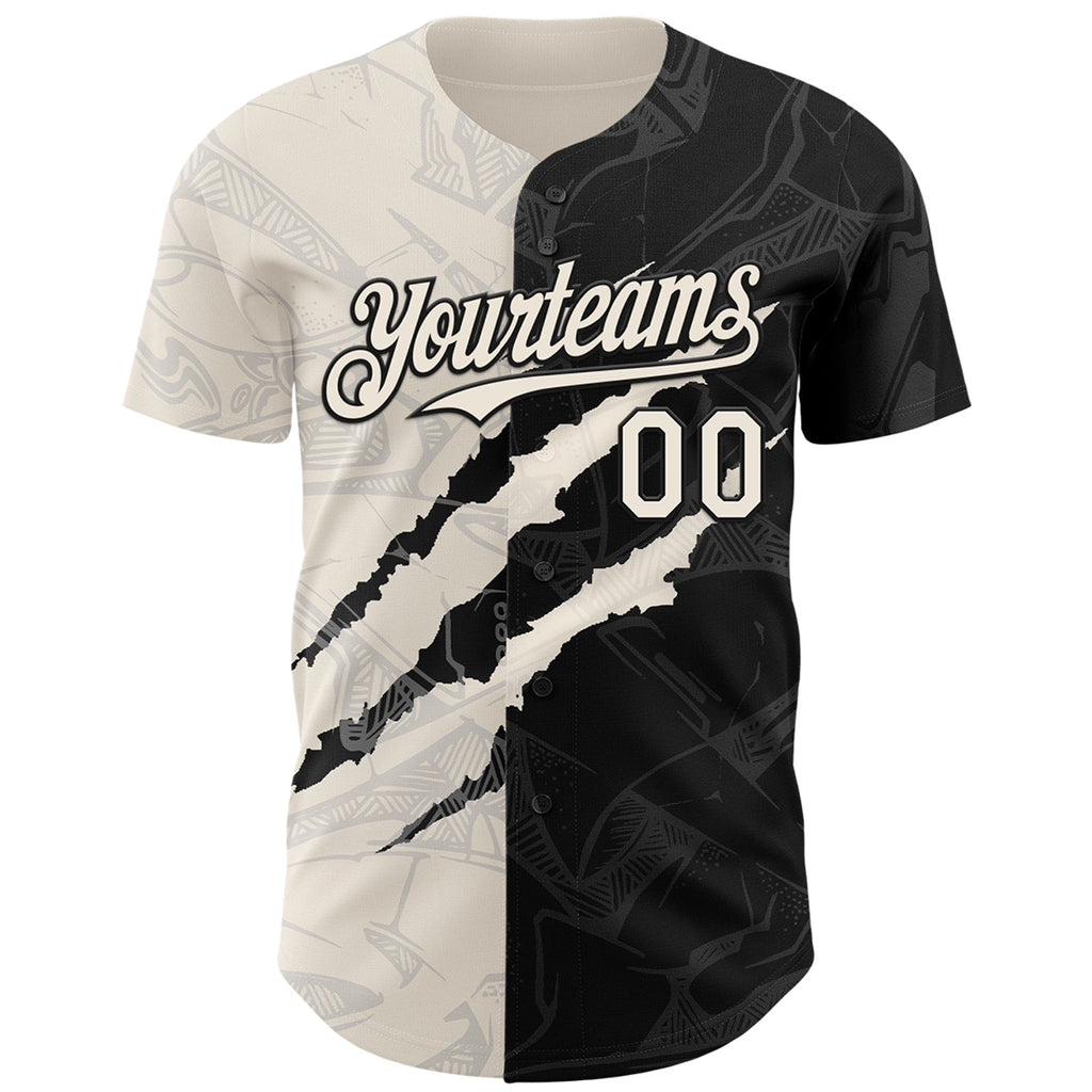 Custom Graffiti Pattern Cream-Black 3D Scratch Authentic Baseball Jersey