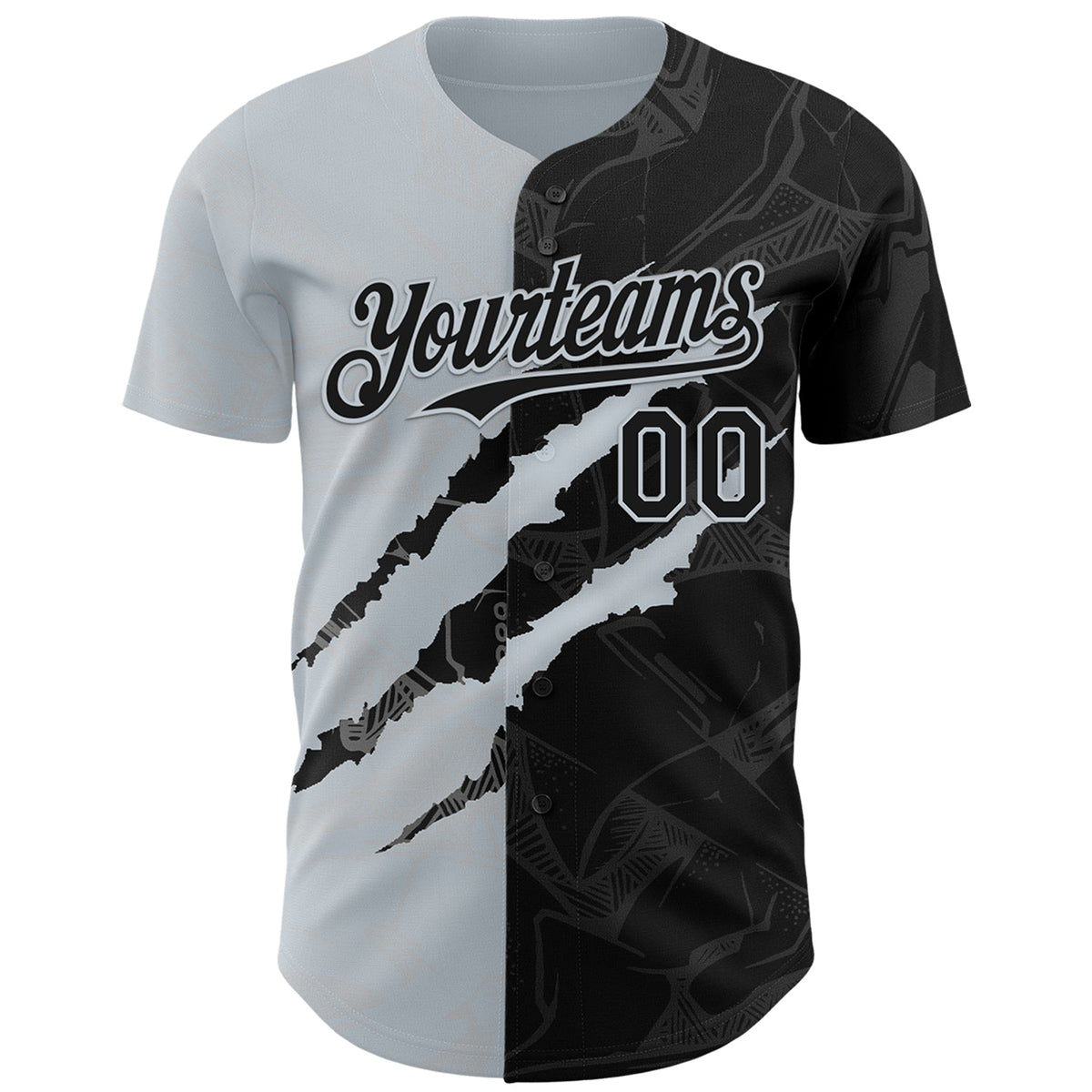 Custom Graffiti Pattern Black-Silver 3D Scratch Authentic Baseball Jersey