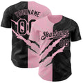 Custom Graffiti Pattern Black-Light Pink 3D Scratch Authentic Baseball Jersey
