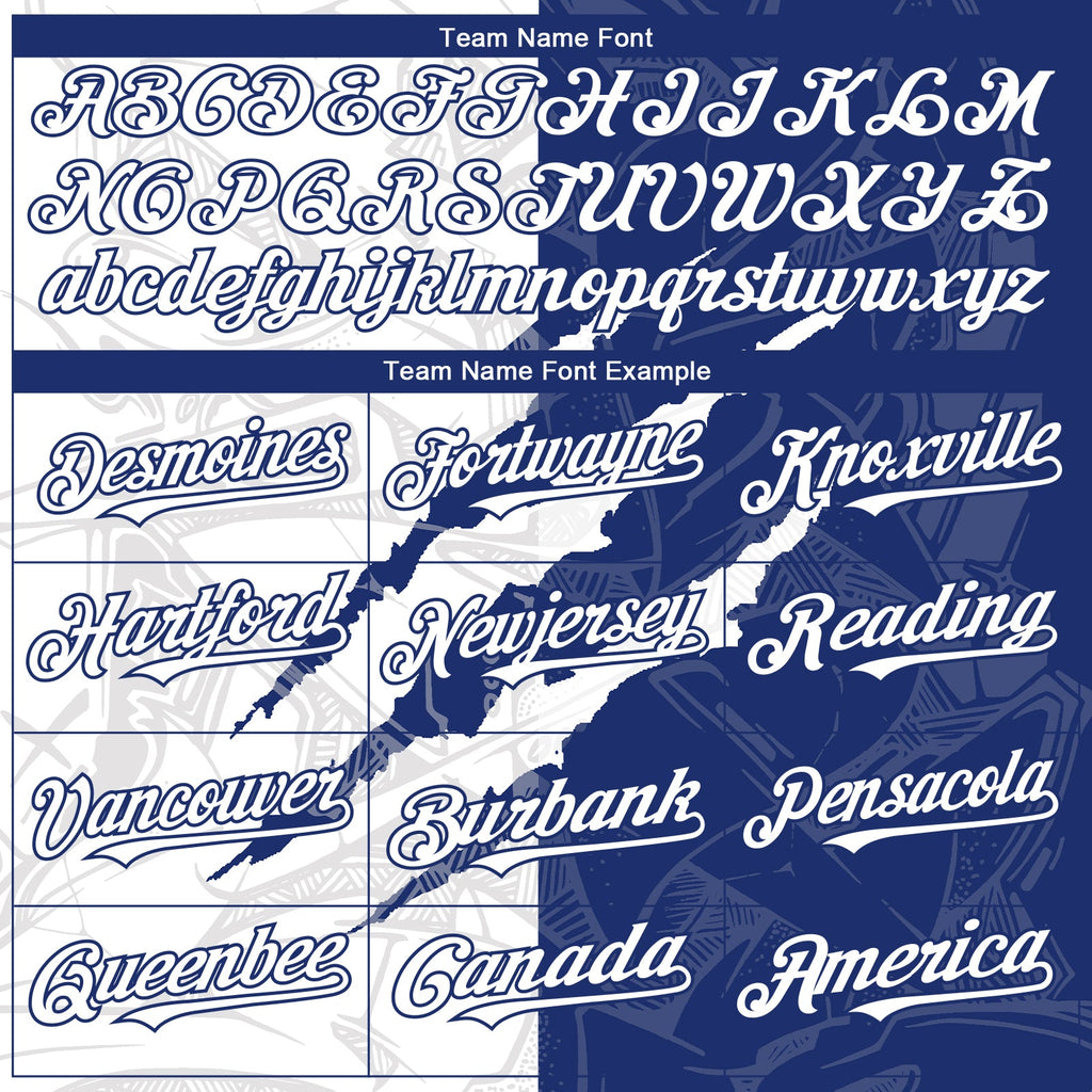 Custom Graffiti Pattern White-Royal 3D Scratch Authentic Baseball Jersey