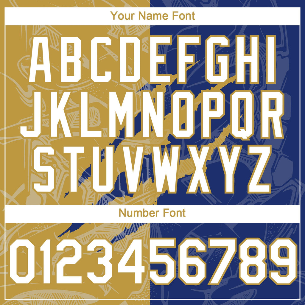 Custom Graffiti Pattern White Royal-Old Gold 3D Scratch Authentic Baseball Jersey