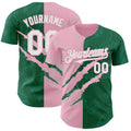 Custom Graffiti Pattern White Kelly Green-Light Pink 3D Scratch Authentic Baseball Jersey