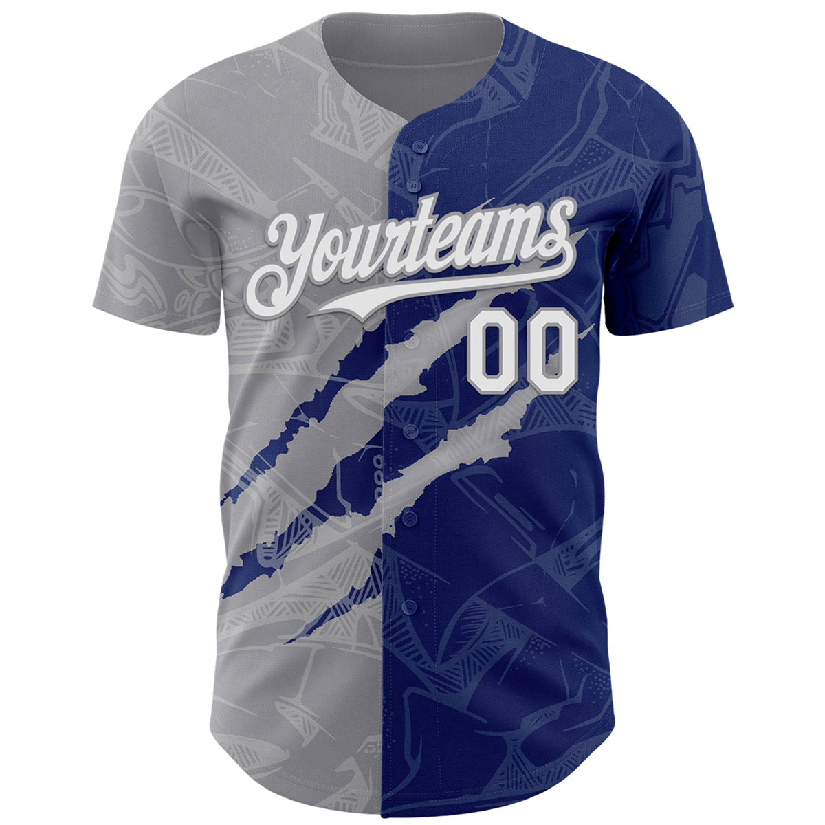 Custom Graffiti Pattern White Royal-Gray 3D Scratch Authentic Baseball Jersey