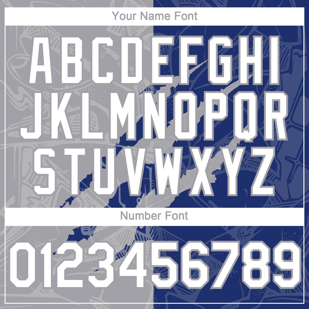 Custom Graffiti Pattern White Royal-Gray 3D Scratch Authentic Baseball Jersey