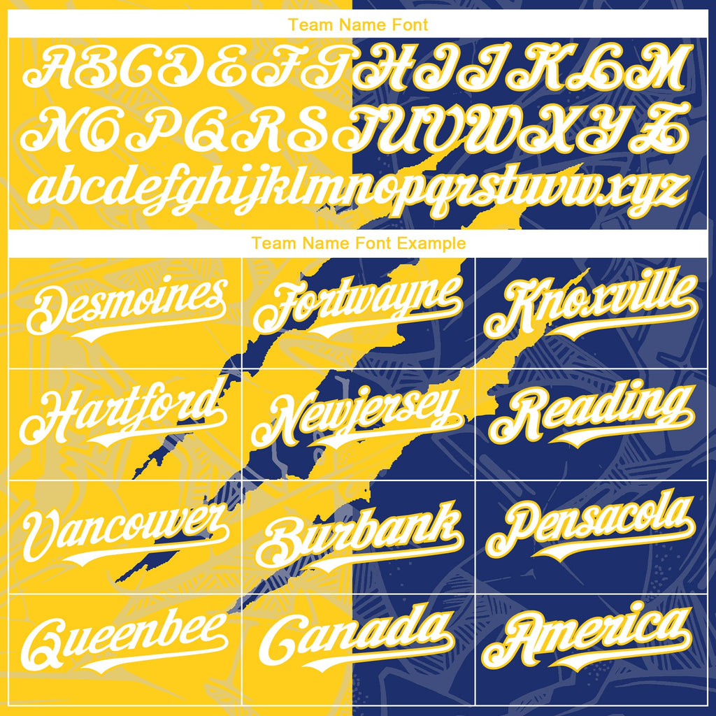 Custom Graffiti Pattern White Royal-Yellow 3D Scratch Authentic Baseball Jersey