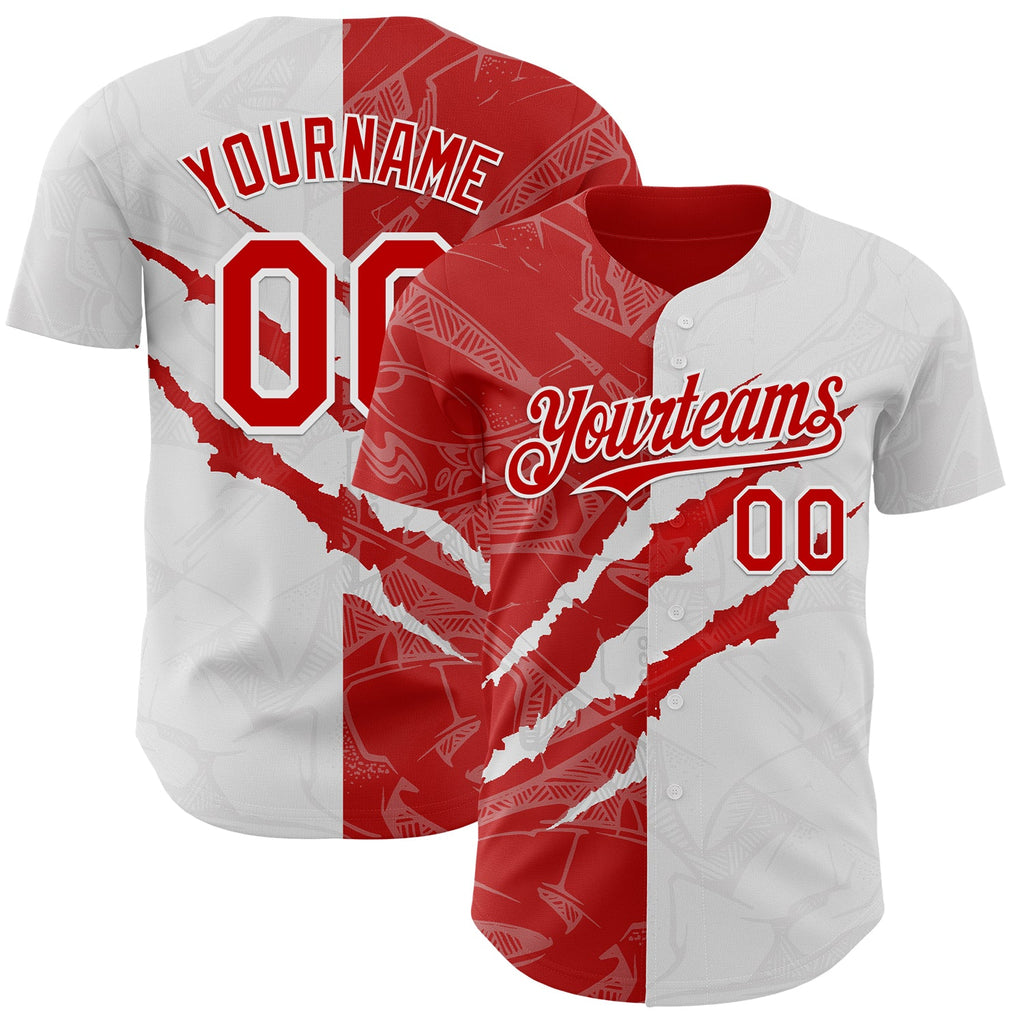 Custom Graffiti Pattern Red-White 3D Scratch Authentic Baseball Jersey