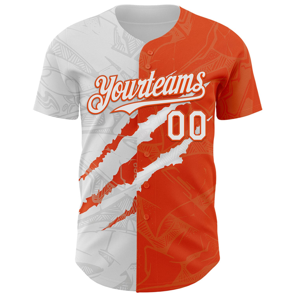 Custom Graffiti Pattern White-Orange 3D Scratch Authentic Baseball Jersey