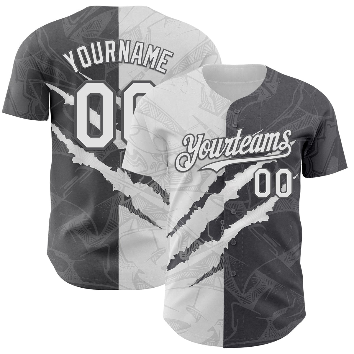 Custom Graffiti Pattern White-Steel Gray 3D Scratch Authentic Baseball Jersey