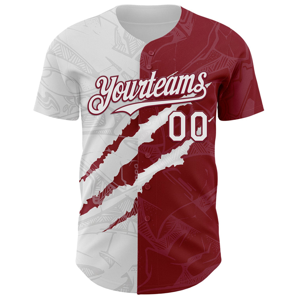 Custom Graffiti Pattern White-Crimson 3D Scratch Authentic Baseball Jersey