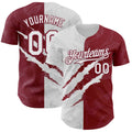 Custom Graffiti Pattern White-Crimson 3D Scratch Authentic Baseball Jersey