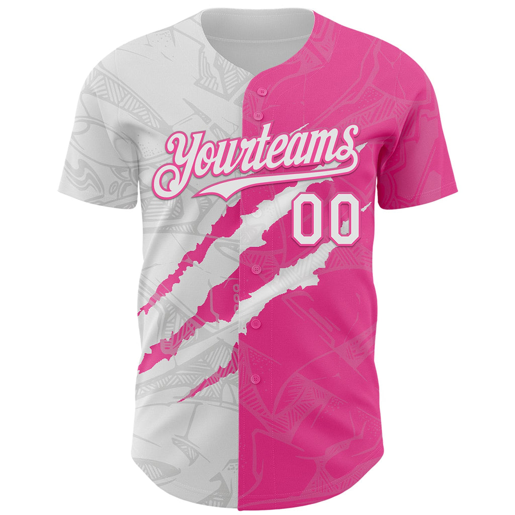 Custom Graffiti Pattern White-Pink 3D Scratch Authentic Baseball Jersey