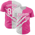 Custom Graffiti Pattern White-Pink 3D Scratch Authentic Baseball Jersey