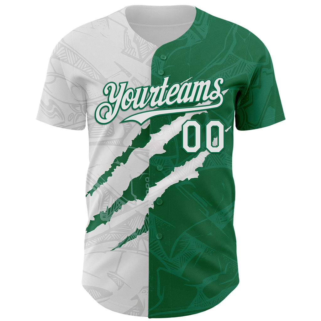 Custom Graffiti Pattern White-Kelly Green 3D Scratch Authentic Baseball Jersey
