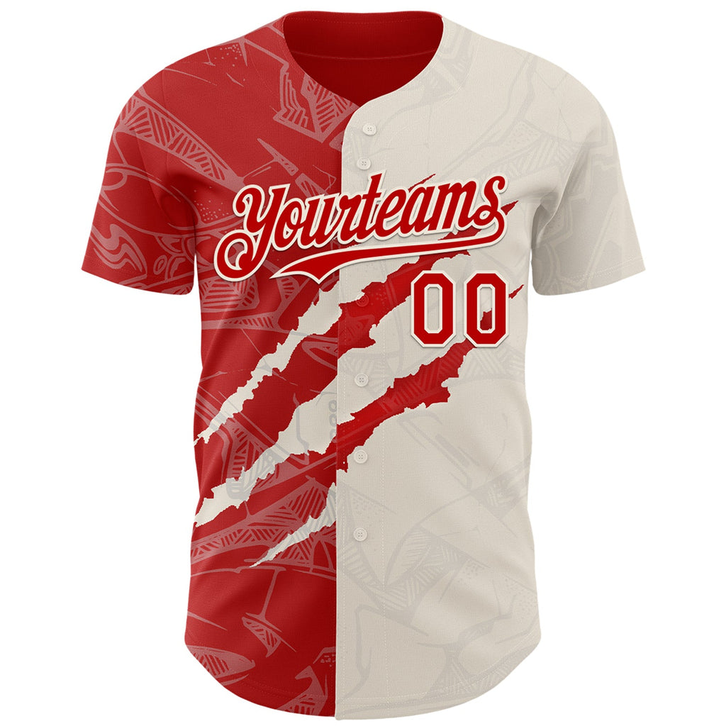 Custom Graffiti Pattern Red-Cream 3D Scratch Authentic Baseball Jersey
