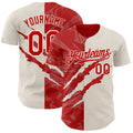 Custom Graffiti Pattern Red-Cream 3D Scratch Authentic Baseball Jersey