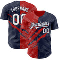 Custom Graffiti Pattern White Navy-Red 3D Scratch Authentic Baseball Jersey
