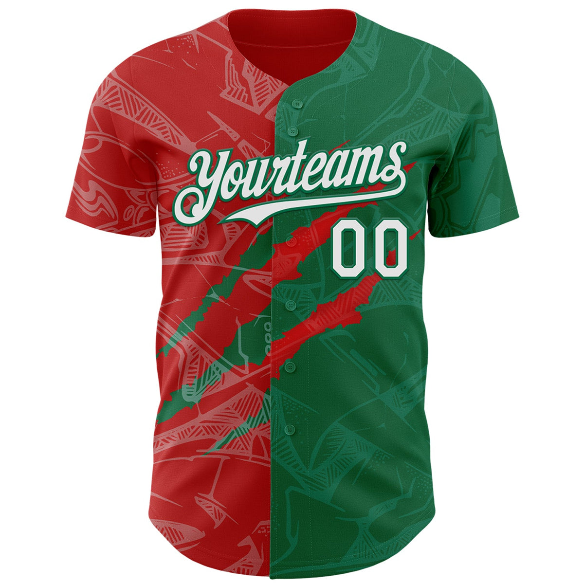 Custom Graffiti Pattern White Kelly Green-Red 3D Scratch Authentic Baseball Jersey