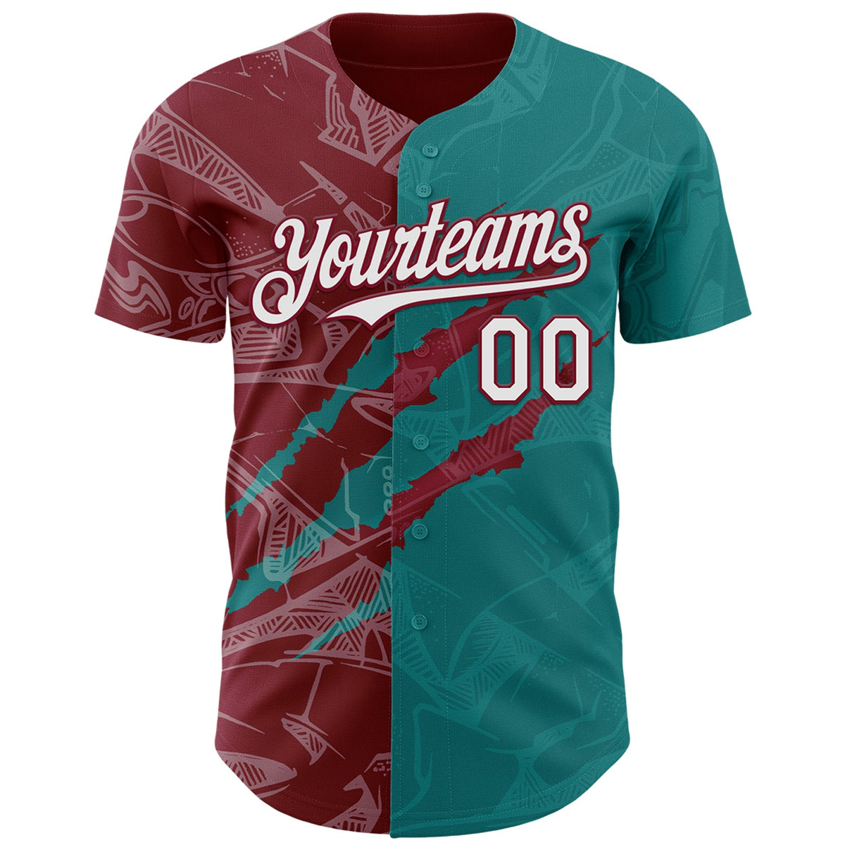 Custom Graffiti Pattern White Teal-Crimson 3D Scratch Authentic Baseball Jersey