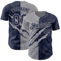 Custom Graffiti Pattern Navy-Gray 3D Scratch Authentic Baseball Jersey