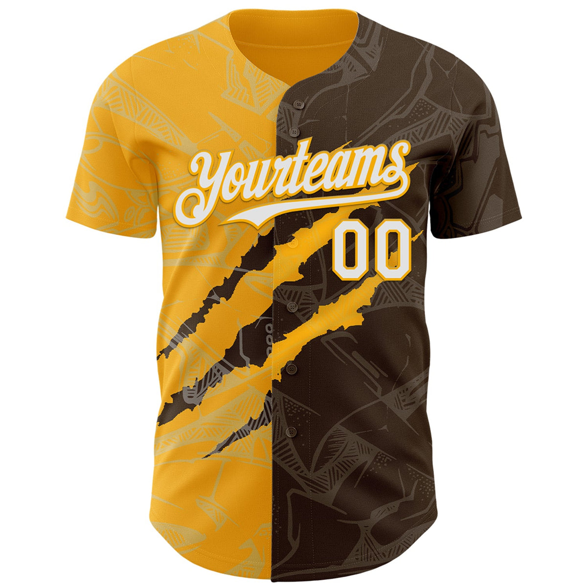 Custom Graffiti Pattern White Brown-Gold 3D Scratch Authentic Baseball Jersey