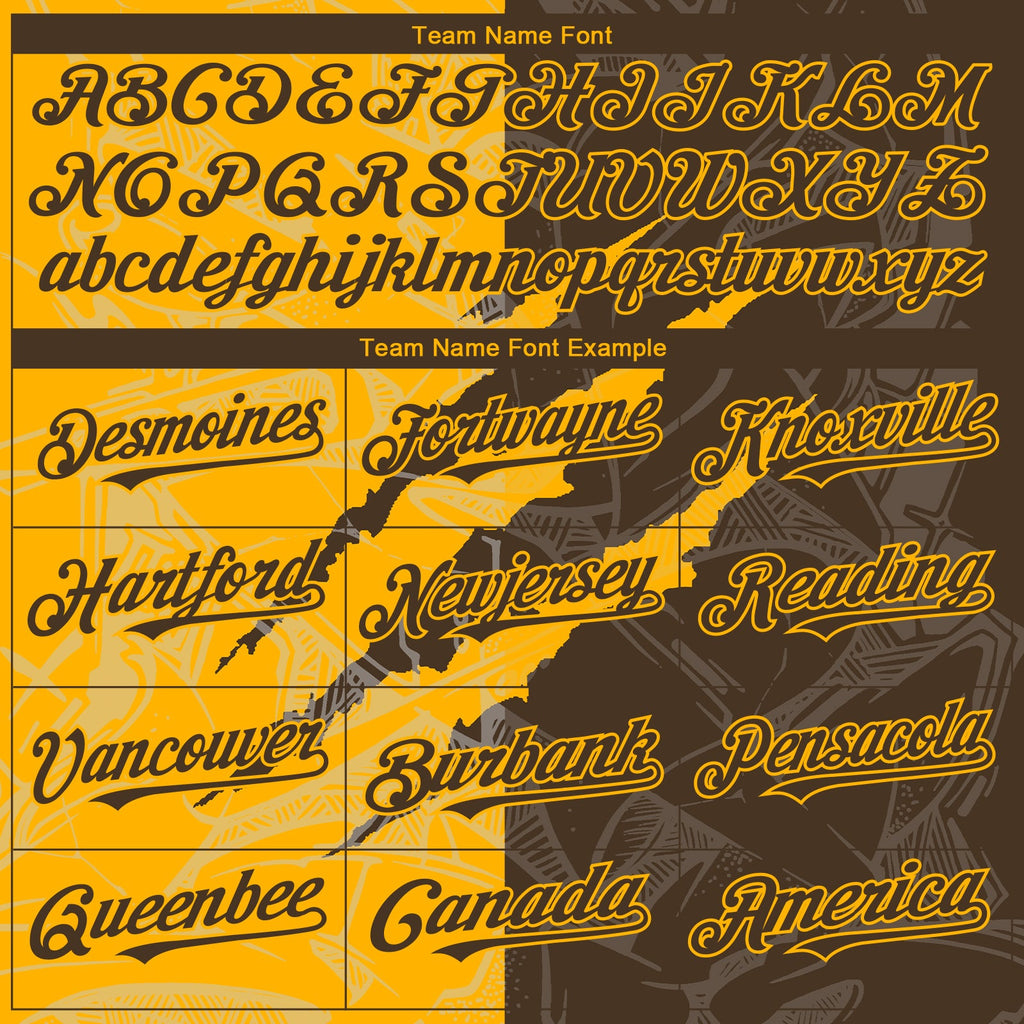 Custom Graffiti Pattern Brown-Gold 3D Scratch Authentic Baseball Jersey