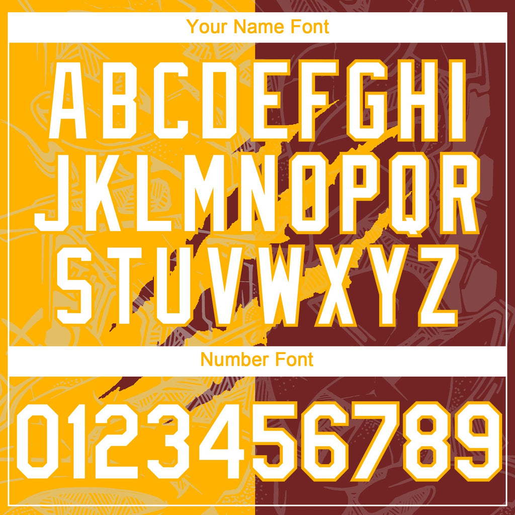 Custom Graffiti Pattern White Burgundy-Gold 3D Scratch Authentic Baseball Jersey