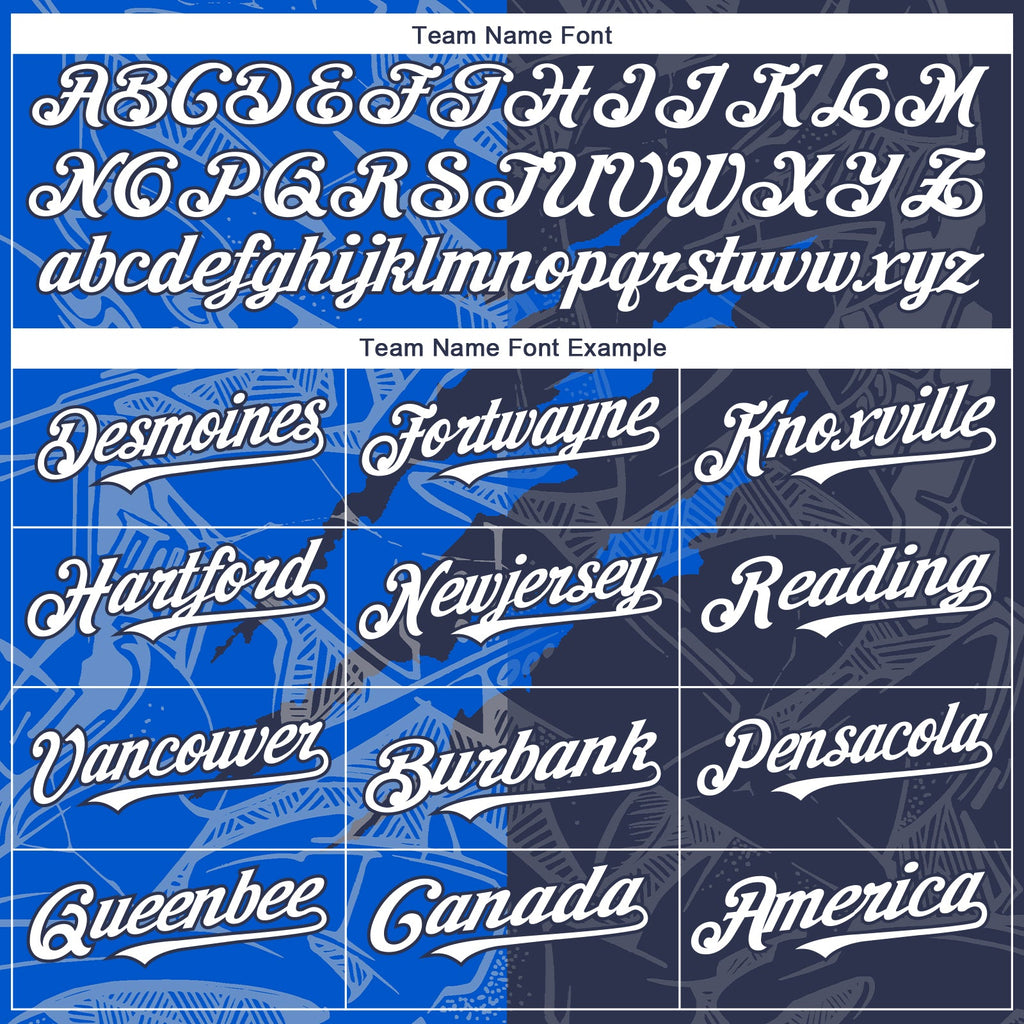 Custom Graffiti Pattern White Navy-Thunder Blue 3D Scratch Authentic Baseball Jersey
