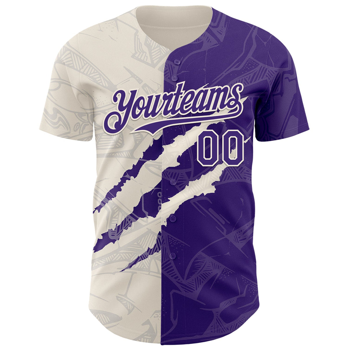 Custom Graffiti Pattern Purple-Cream 3D Scratch Authentic Baseball Jersey