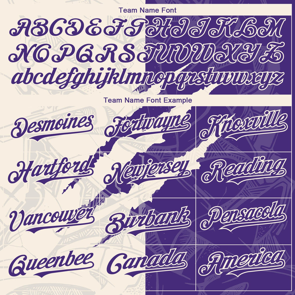 Custom Graffiti Pattern Purple-Cream 3D Scratch Authentic Baseball Jersey