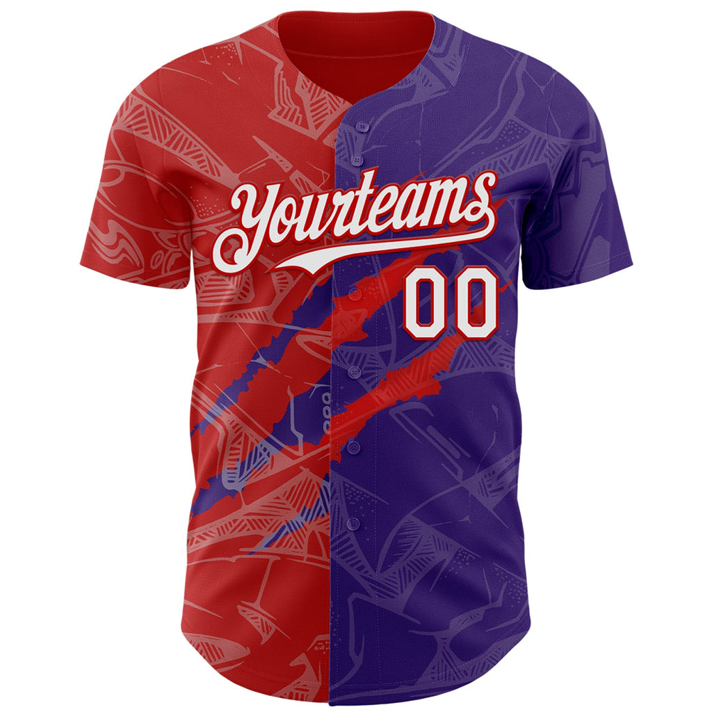 Custom Graffiti Pattern White Purple-Red 3D Scratch Authentic Baseball Jersey