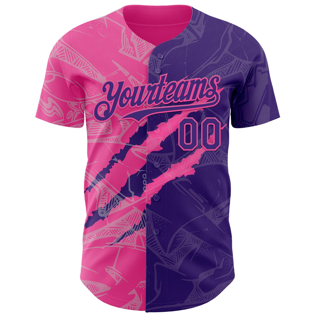 Custom Graffiti Pattern Purple-Pink 3D Scratch Authentic Baseball Jersey