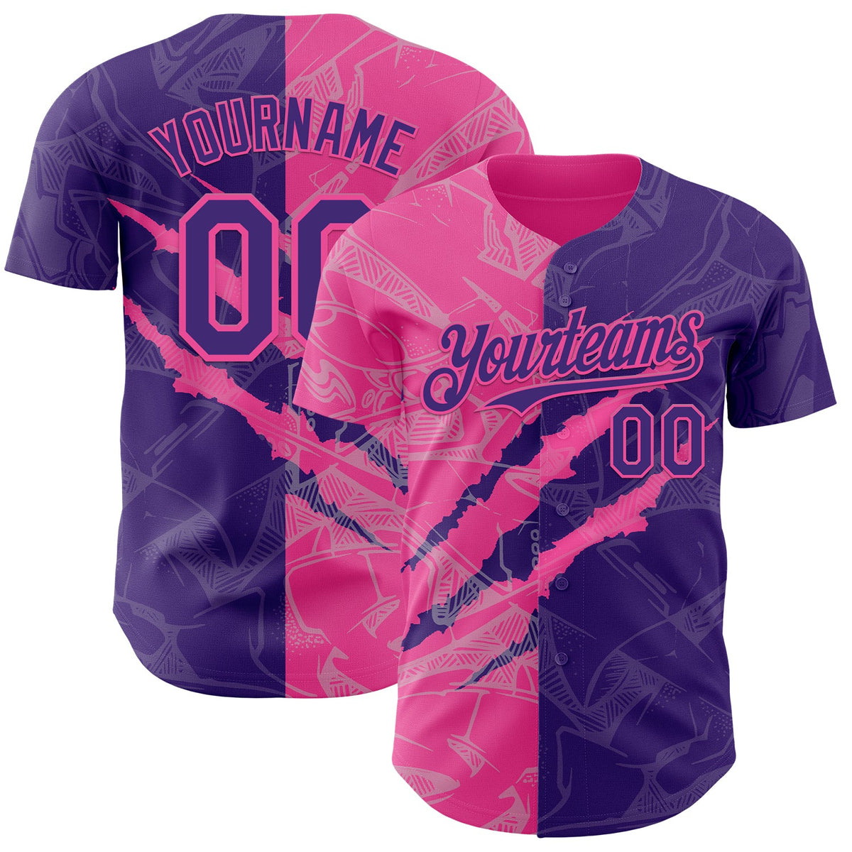 Custom Graffiti Pattern Purple-Pink 3D Scratch Authentic Baseball Jersey
