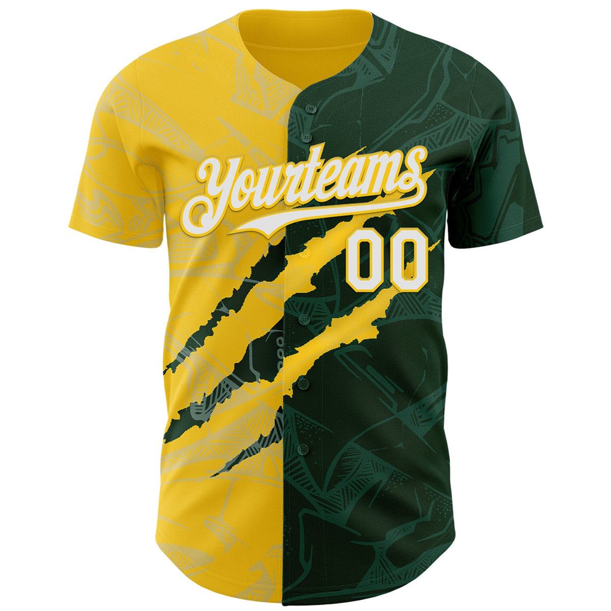 Custom Graffiti Pattern White Green-Yellow 3D Scratch Authentic Baseball Jersey