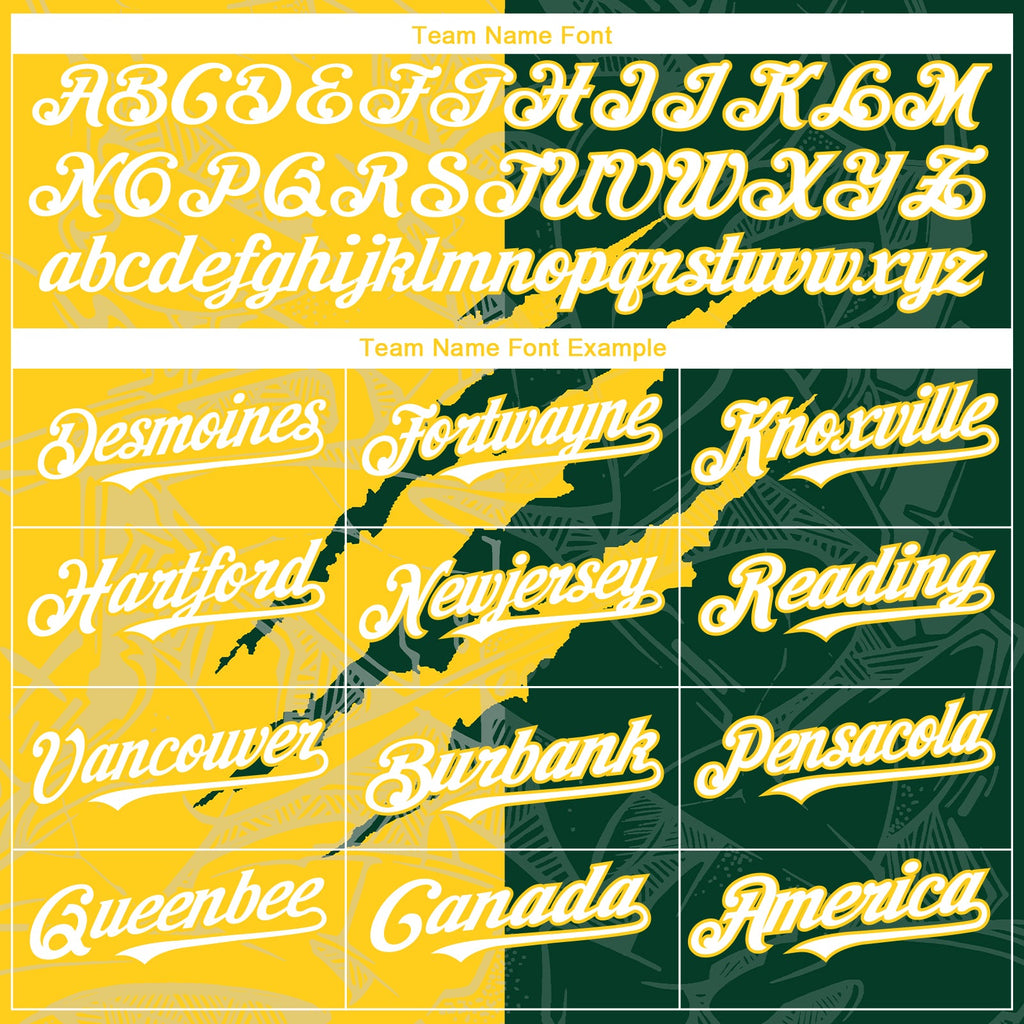 Custom Graffiti Pattern White Green-Yellow 3D Scratch Authentic Baseball Jersey