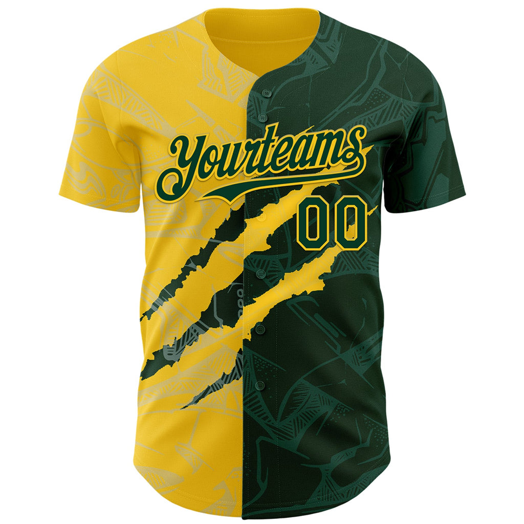 Custom Graffiti Pattern Green-Yellow 3D Scratch Authentic Baseball Jersey