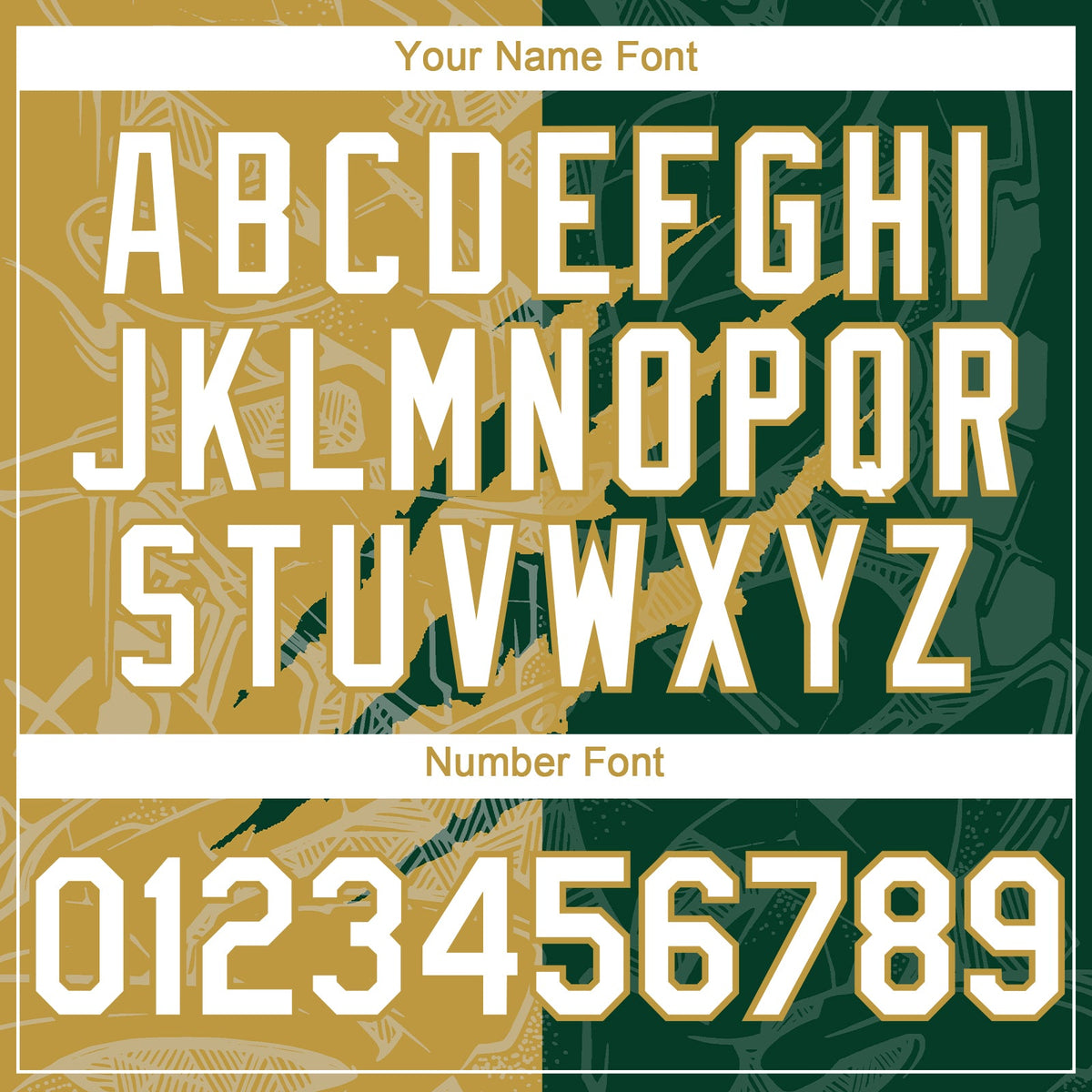 Custom Graffiti Pattern White Green-Old Gold 3D Scratch Authentic Baseball Jersey