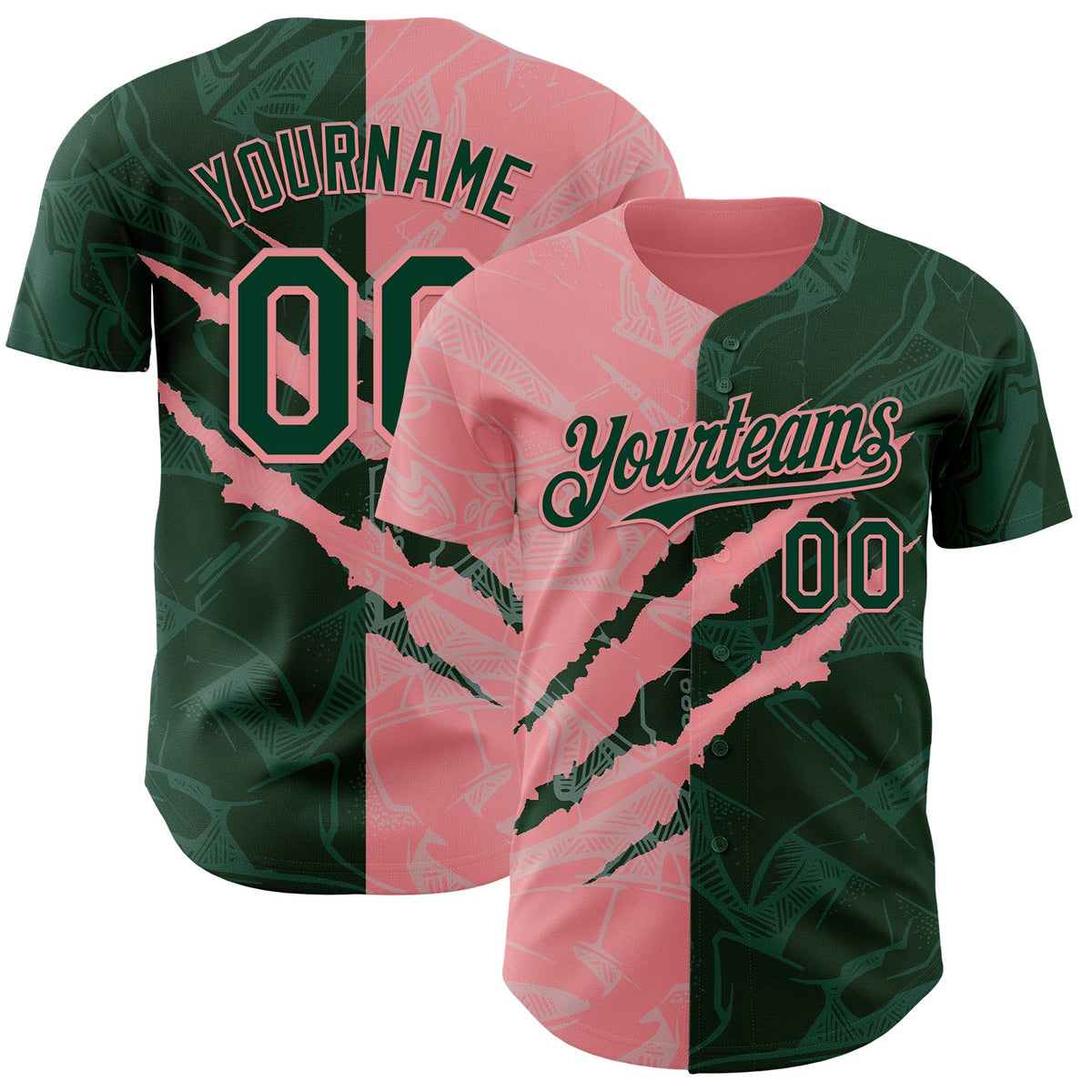 Custom Graffiti Pattern Green-Medium Pink 3D Scratch Authentic Baseball Jersey