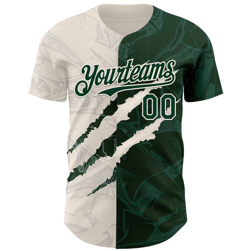 Custom Graffiti Pattern Green-Cream 3D Scratch Authentic Baseball Jersey