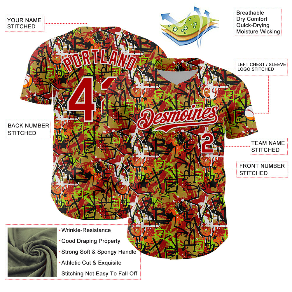 Custom Graffiti Pattern Red-White Splatter Authentic Baseball Jersey