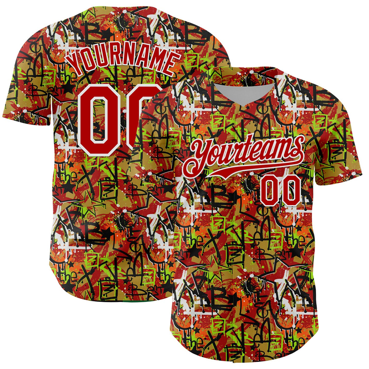 Custom Graffiti Pattern Red-White Splatter Authentic Baseball Jersey