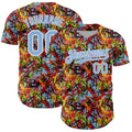 Custom Graffiti Pattern Light Blue-White Splatter Authentic Baseball Jersey