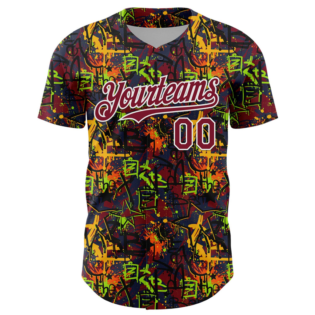 Custom Graffiti Pattern Crimson-White Splatter Authentic Baseball Jersey
