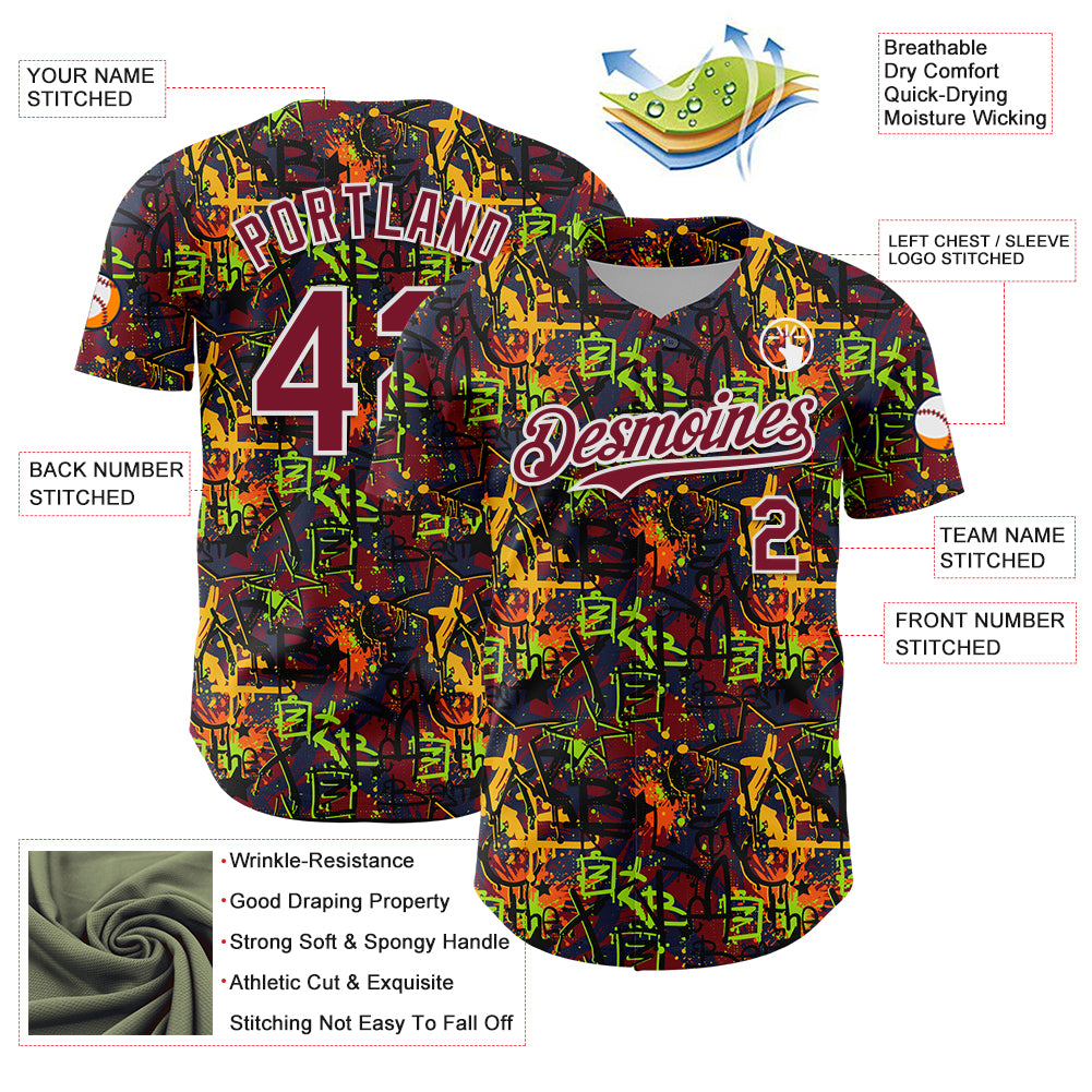 Custom Graffiti Pattern Crimson-White Splatter Authentic Baseball Jersey