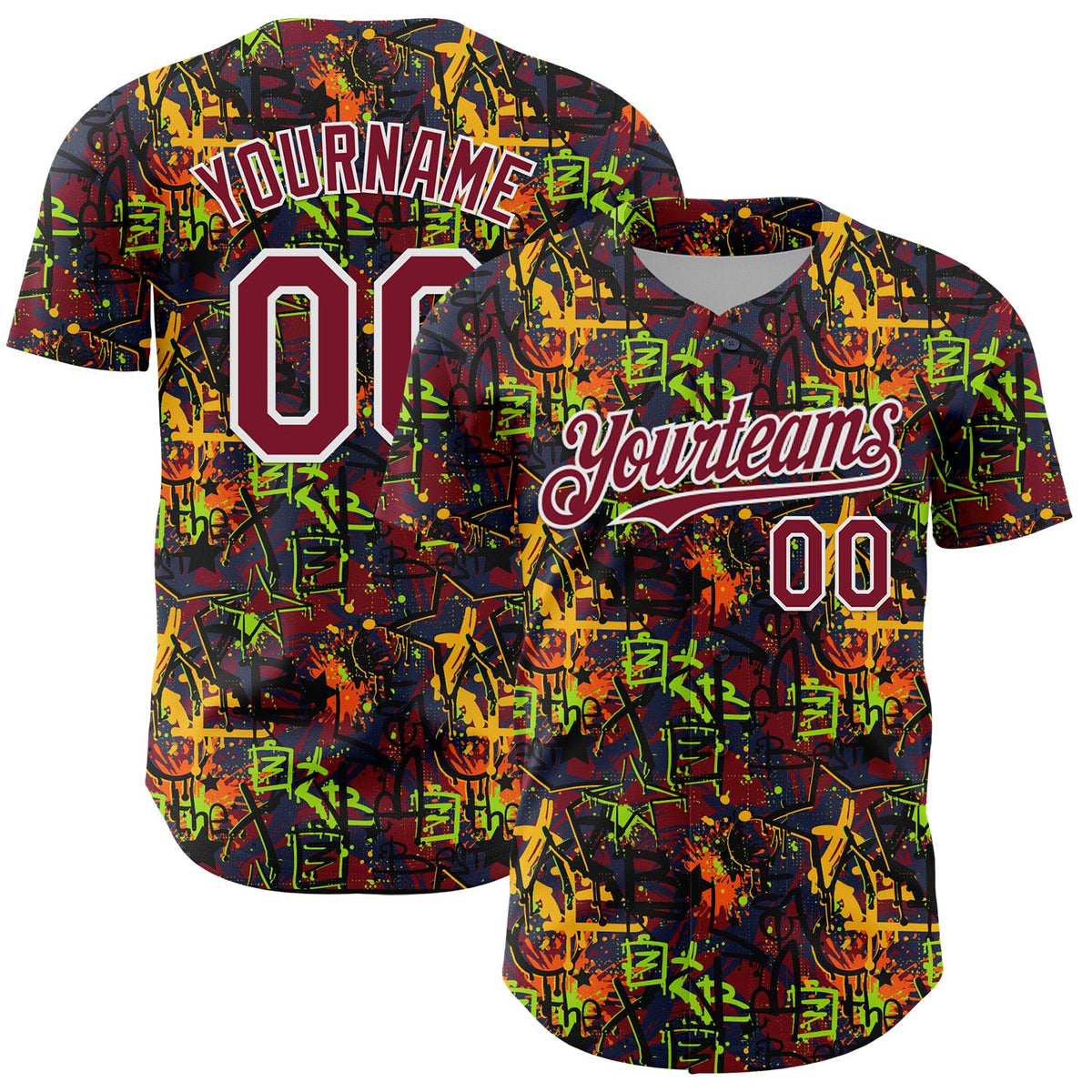 Custom Graffiti Pattern Crimson-White Splatter Authentic Baseball Jersey