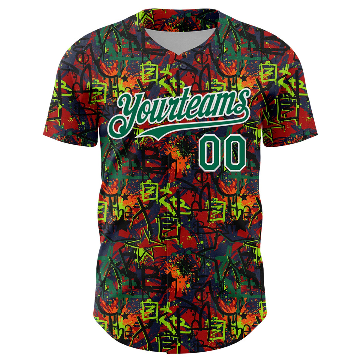 Custom Graffiti Pattern Kelly Green-White Splatter Authentic Baseball Jersey
