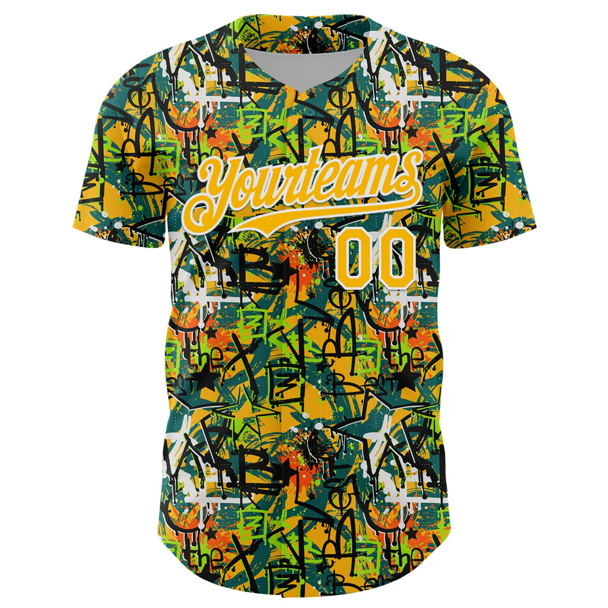 Custom Graffiti Pattern Gold-White Splatter Authentic Baseball Jersey