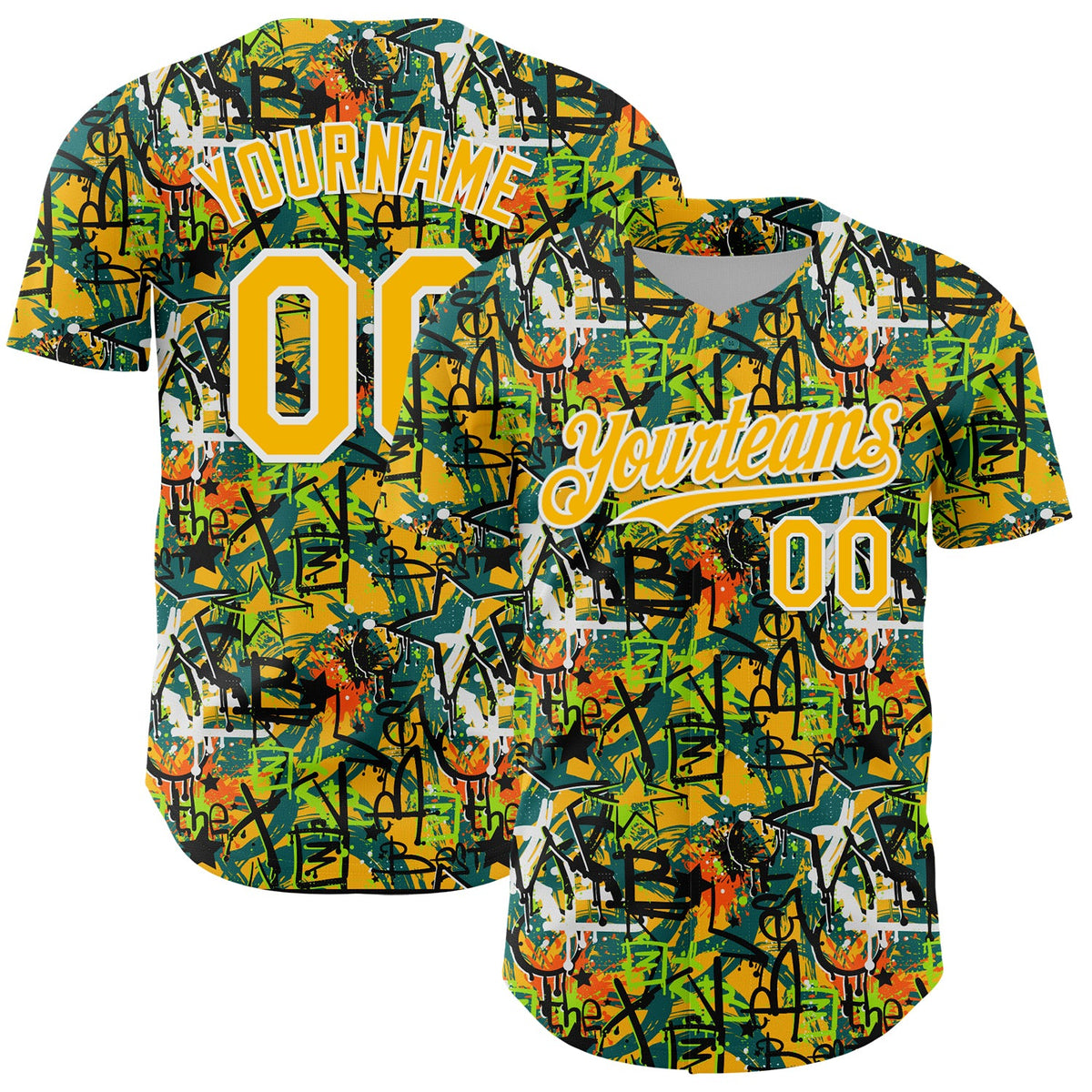 Custom Graffiti Pattern Gold-White Splatter Authentic Baseball Jersey