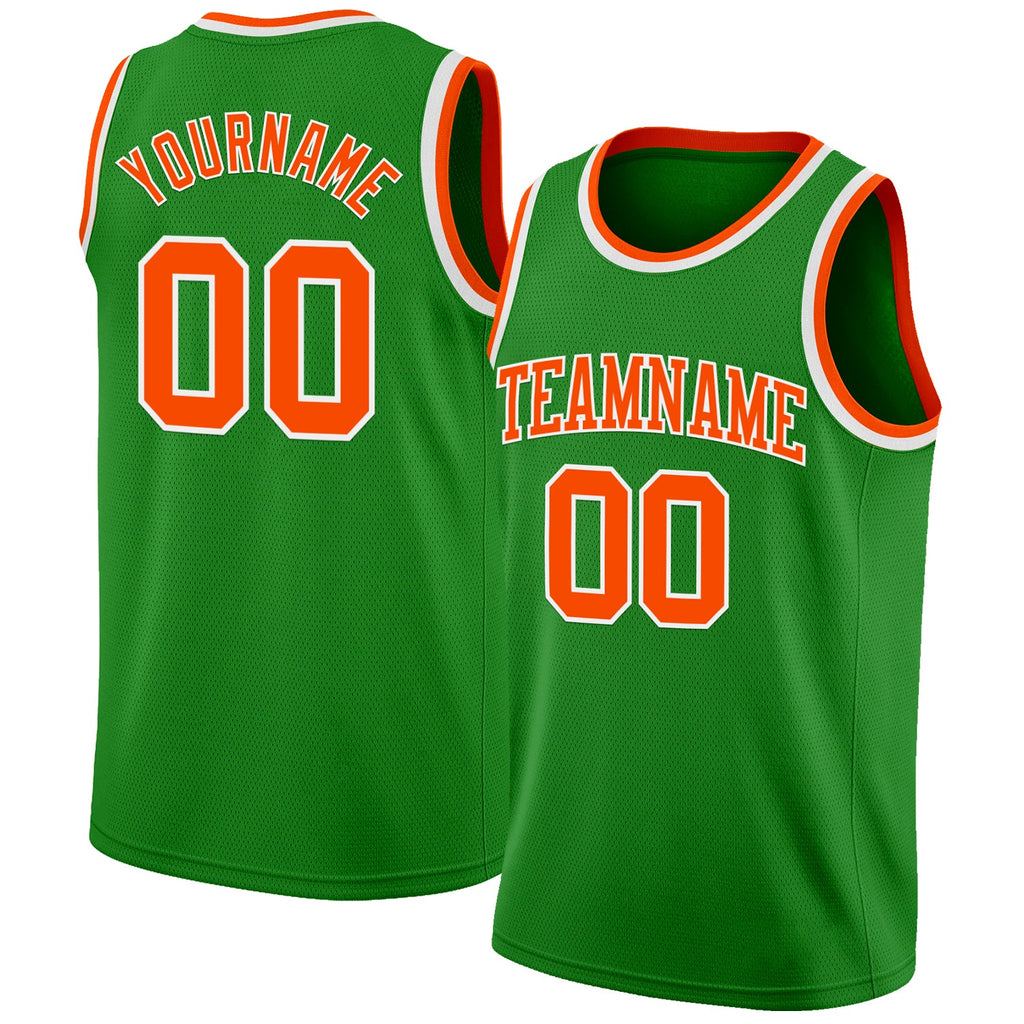 Custom Grass Green Orange-White Authentic Basketball Jersey