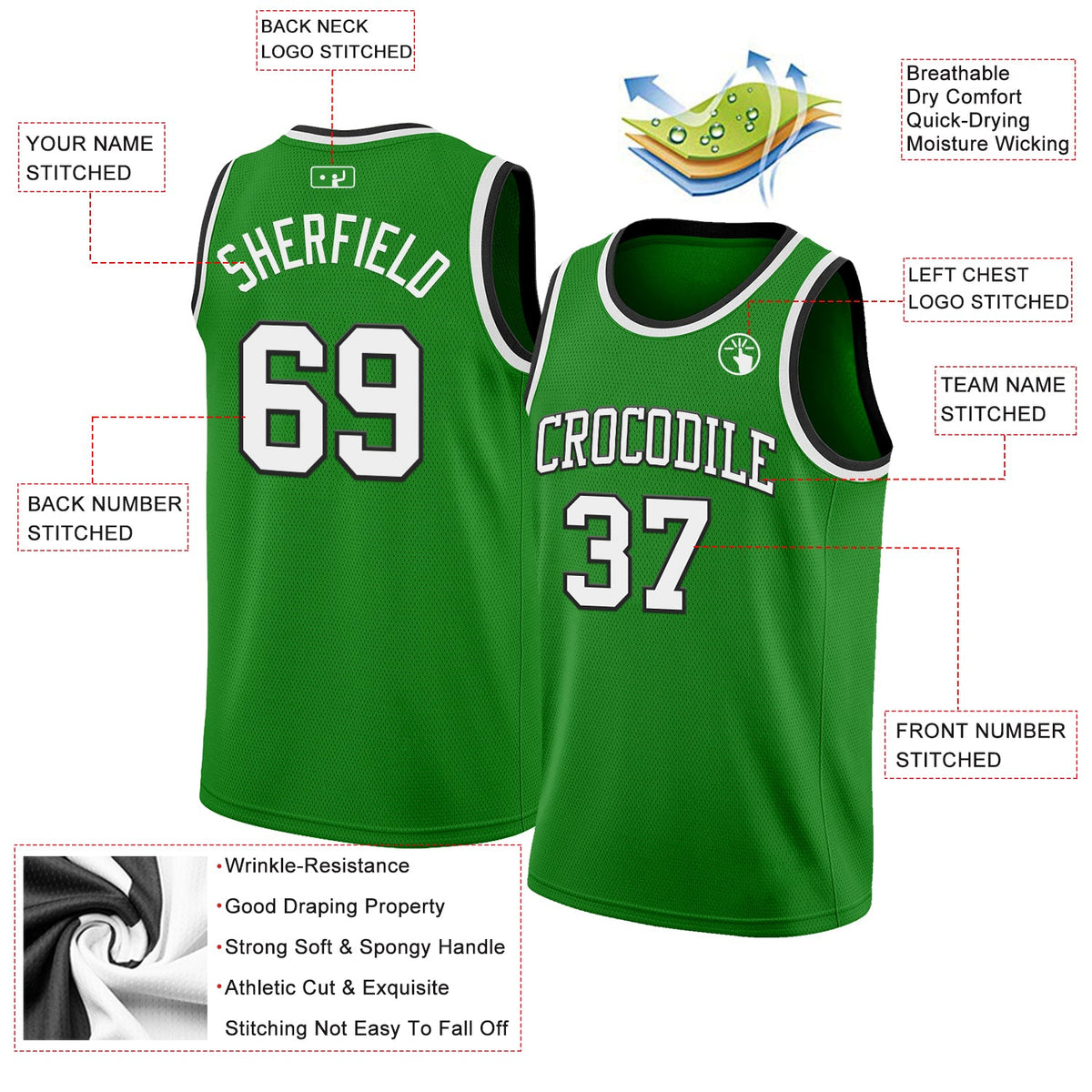 Custom Grass Green White-Black Authentic Basketball Jersey