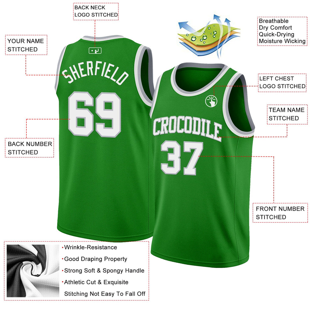 Custom Grass Green White-Gray Authentic Basketball Jersey